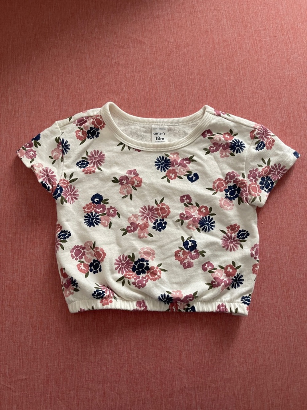 Carter's Cream Short-Sleeve Floral Tee with Pink and Navy Flowers